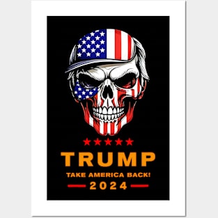 Donald Trump 2024 Skull American Flag Patriotic Posters and Art